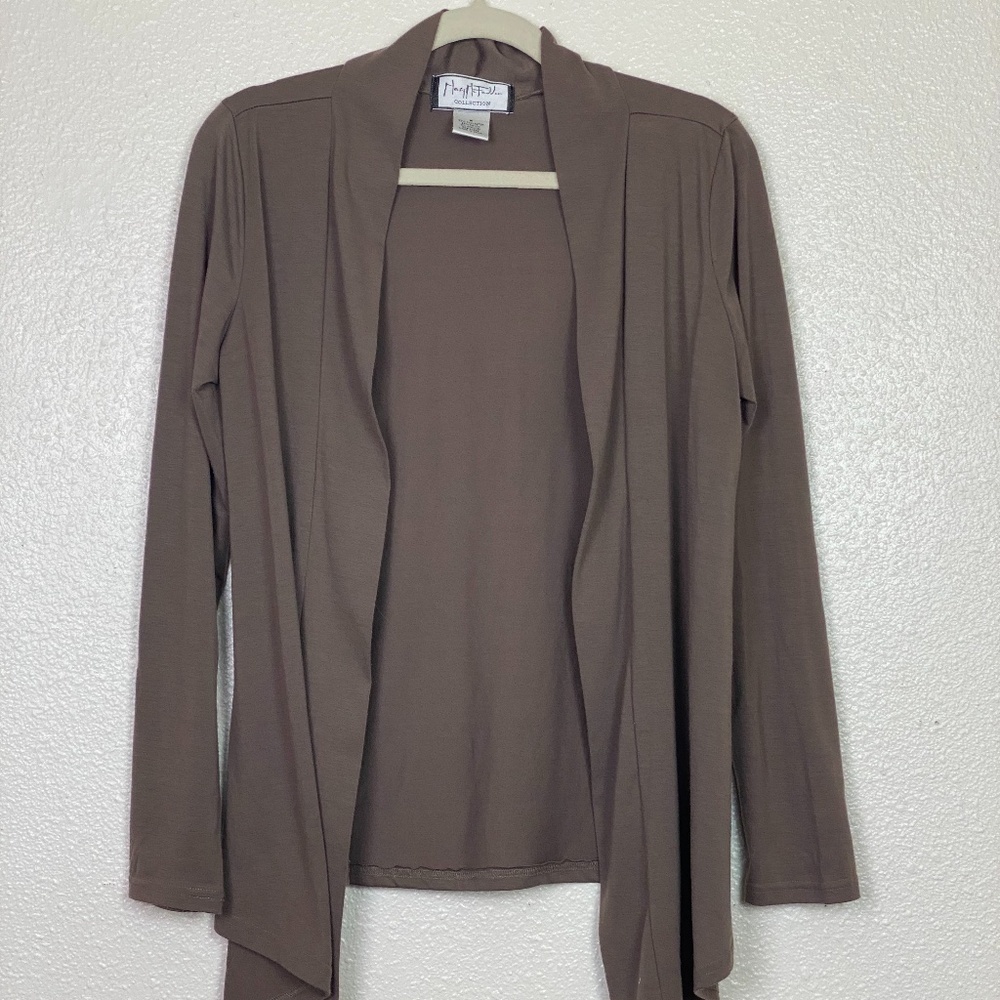 Vtg MARY McFADDEN Collection Open Cardigan Women's size M Taupe Tan